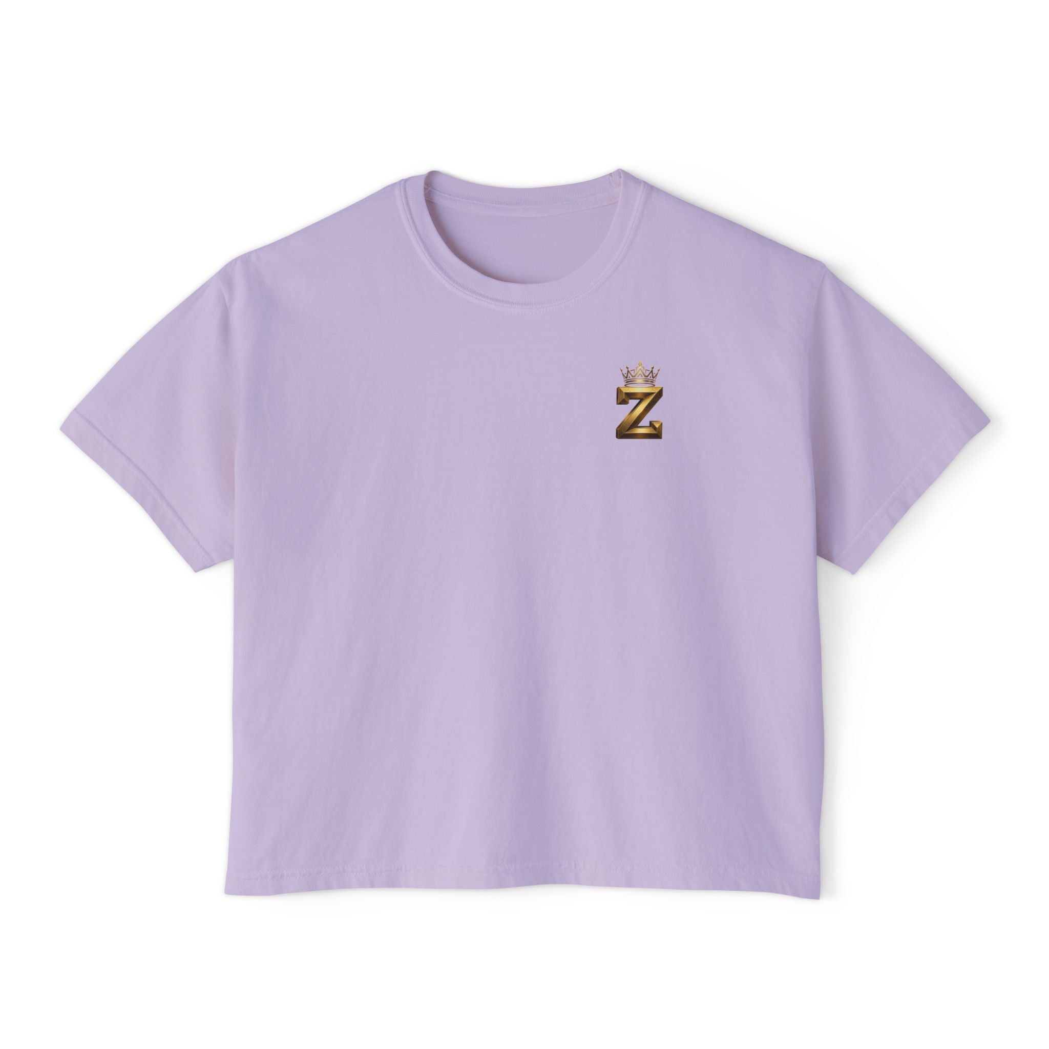 Crowned Z Women's Boxy Tee — Minimal Gold Initial Graphic