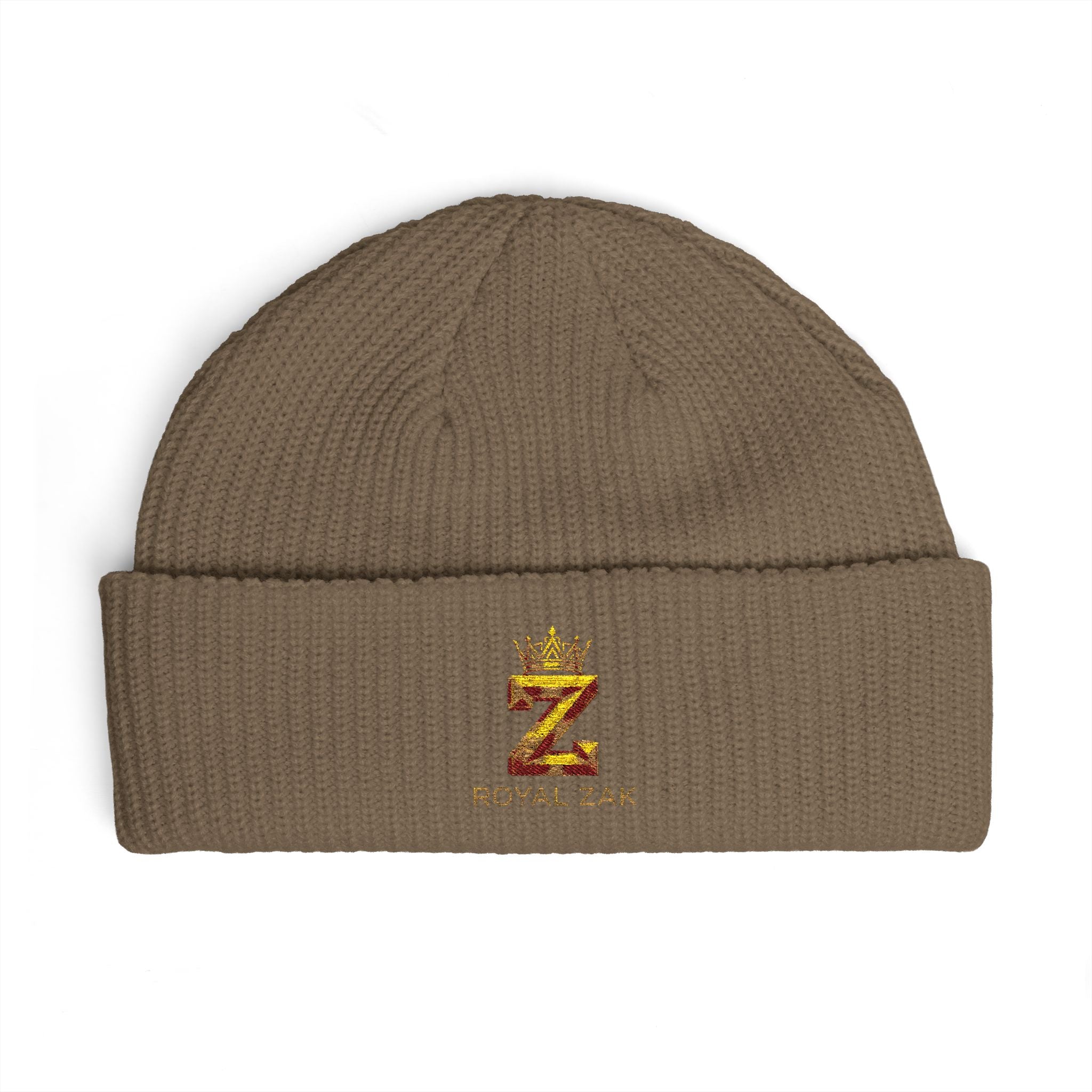 Cuff Beanie - 'Royal Zex' Embroidered Crown Knit Hat