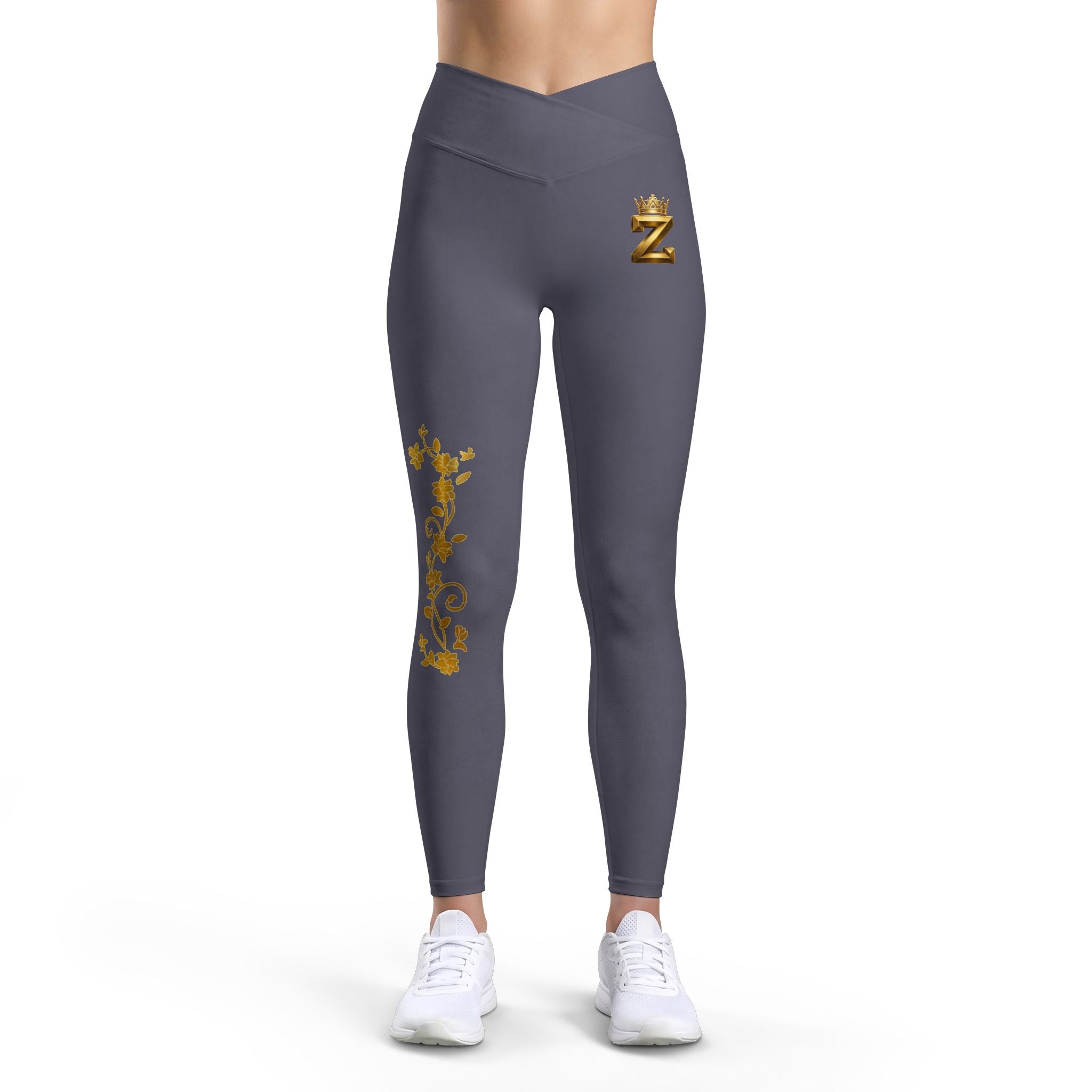 Leggings — Black Luxe High-Waist Leggings with Gold Embroidered Bee