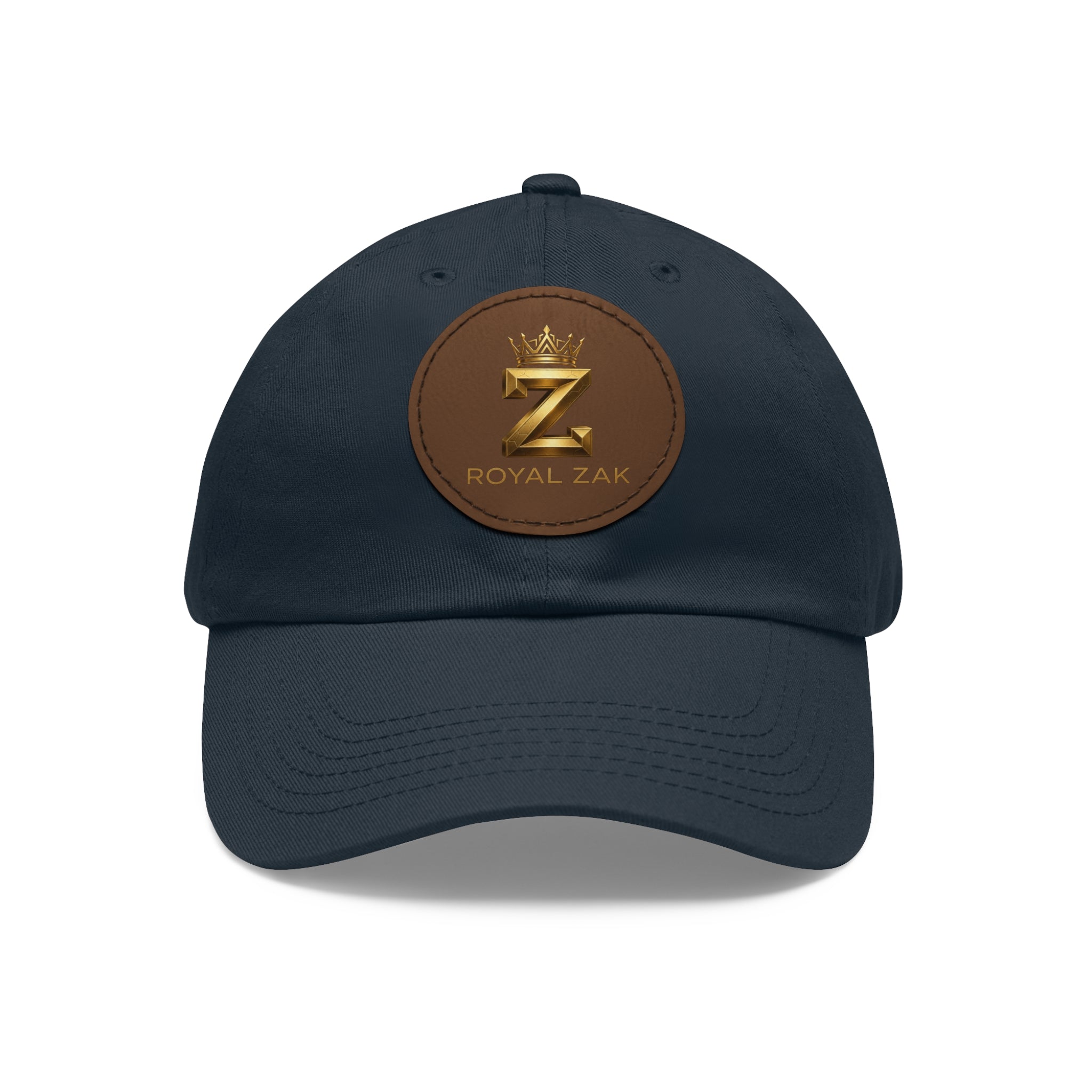 Round Leather Patch Dad Hat — Gold 'Royal Zak' Crown Emblem
