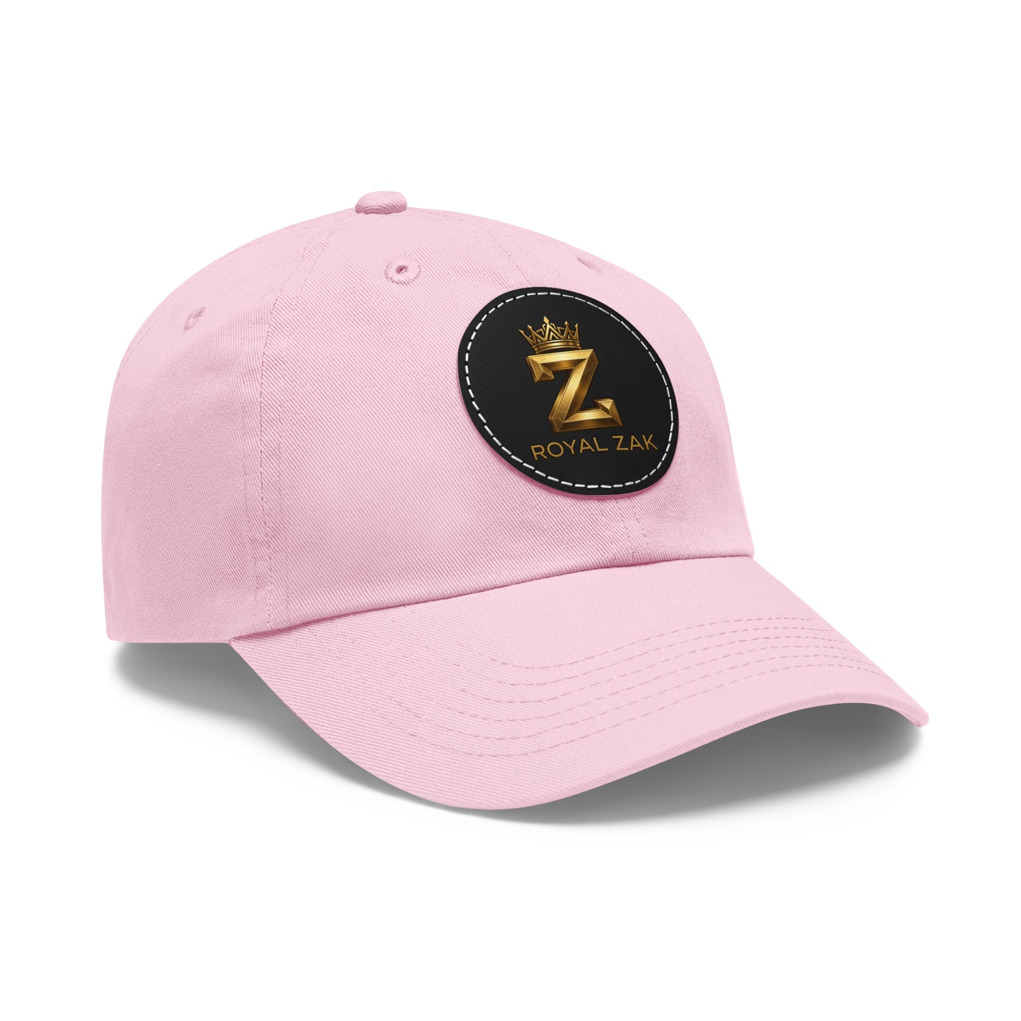 Round Leather Patch Dad Hat — Gold 'Royal Zak' Crown Emblem
