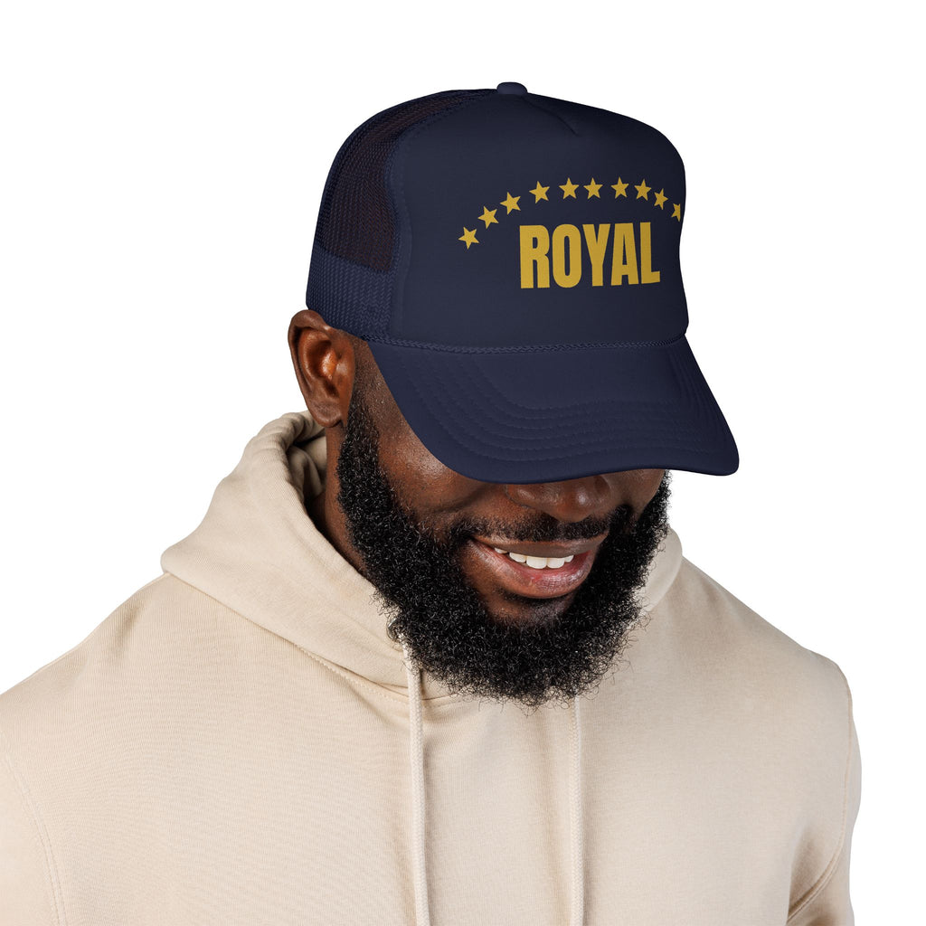 Trucker Hat — "ROYAL" Gold Stars Foam Mesh Cap