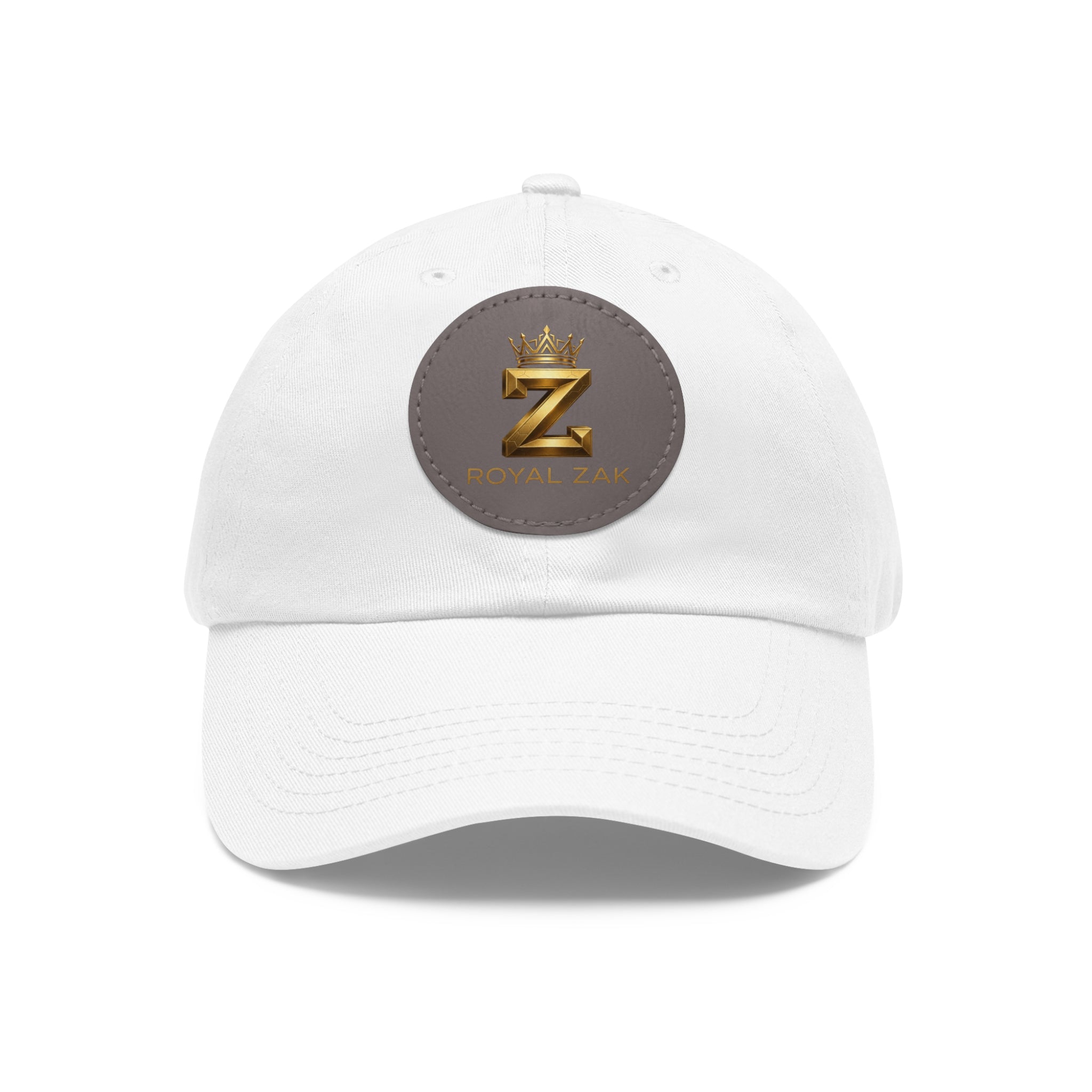 Round Leather Patch Dad Hat — Gold 'Royal Zak' Crown Emblem