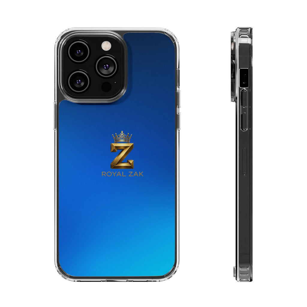 Clear Impact-Resistant Phone Case — Blue Gradient with Gold “Royal Zak” Crown Logo