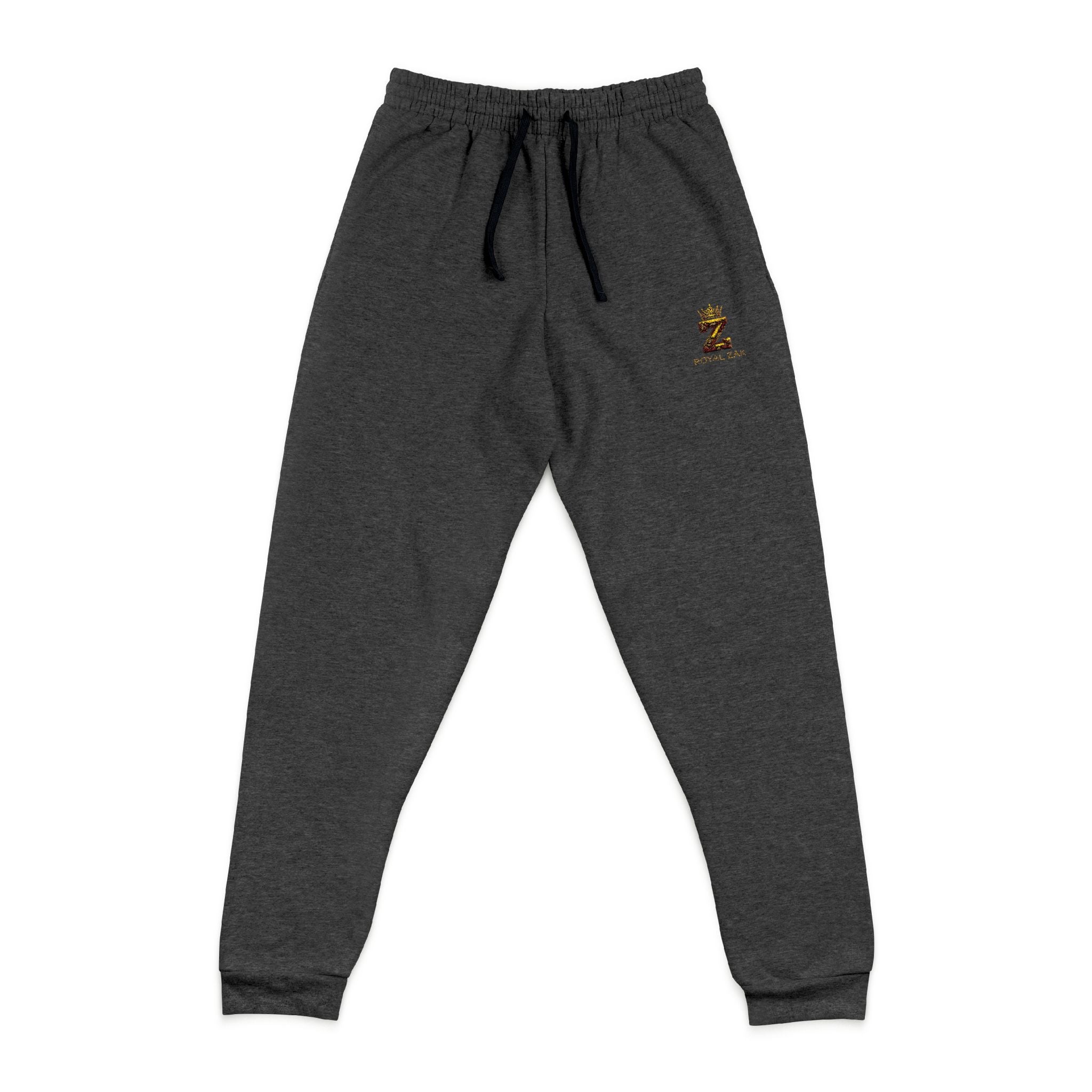 Embroidered Golden Palm Joggers — Casual Charcoal Sweatpants
