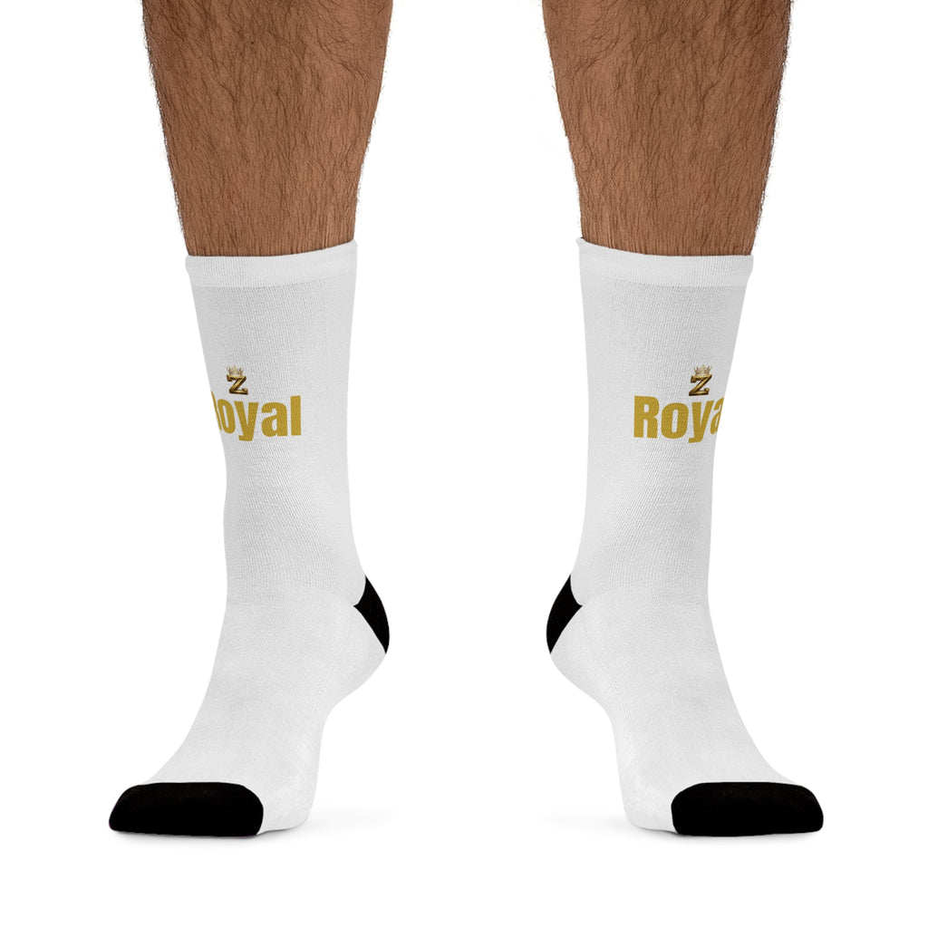 Royal Logo Recycled Polyester Crew Socks - White with Gold "Royal" Text