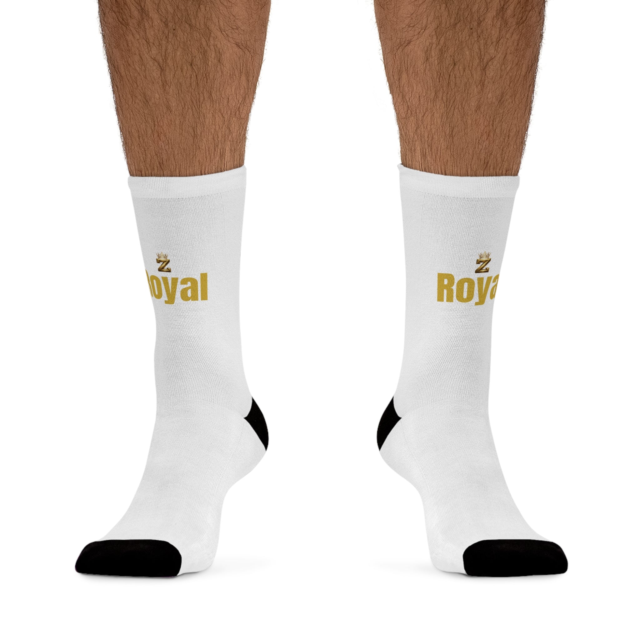 Royal Logo Recycled Polyester Crew Socks - White with Gold "Royal" Text