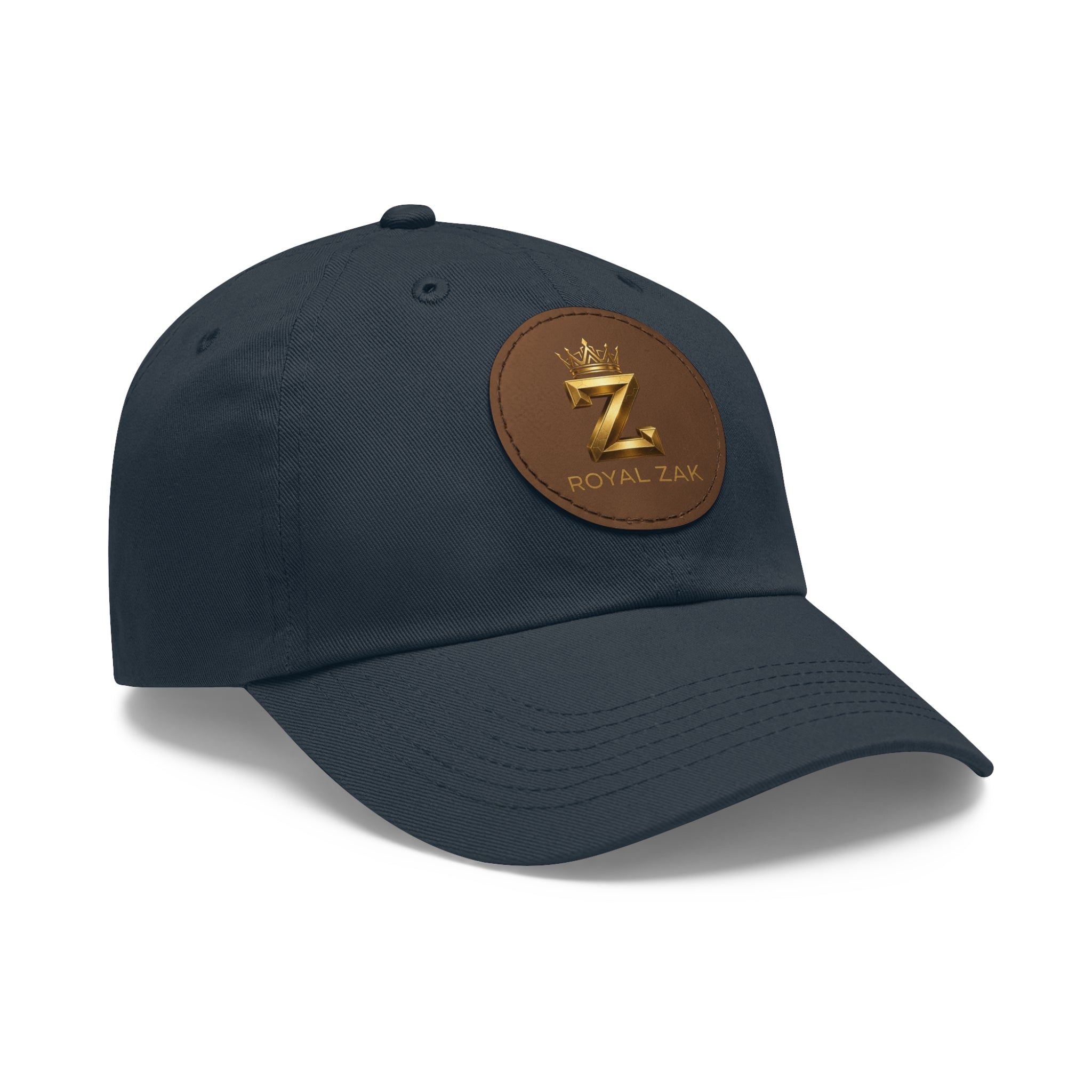 Round Leather Patch Dad Hat — Gold 'Royal Zak' Crown Emblem