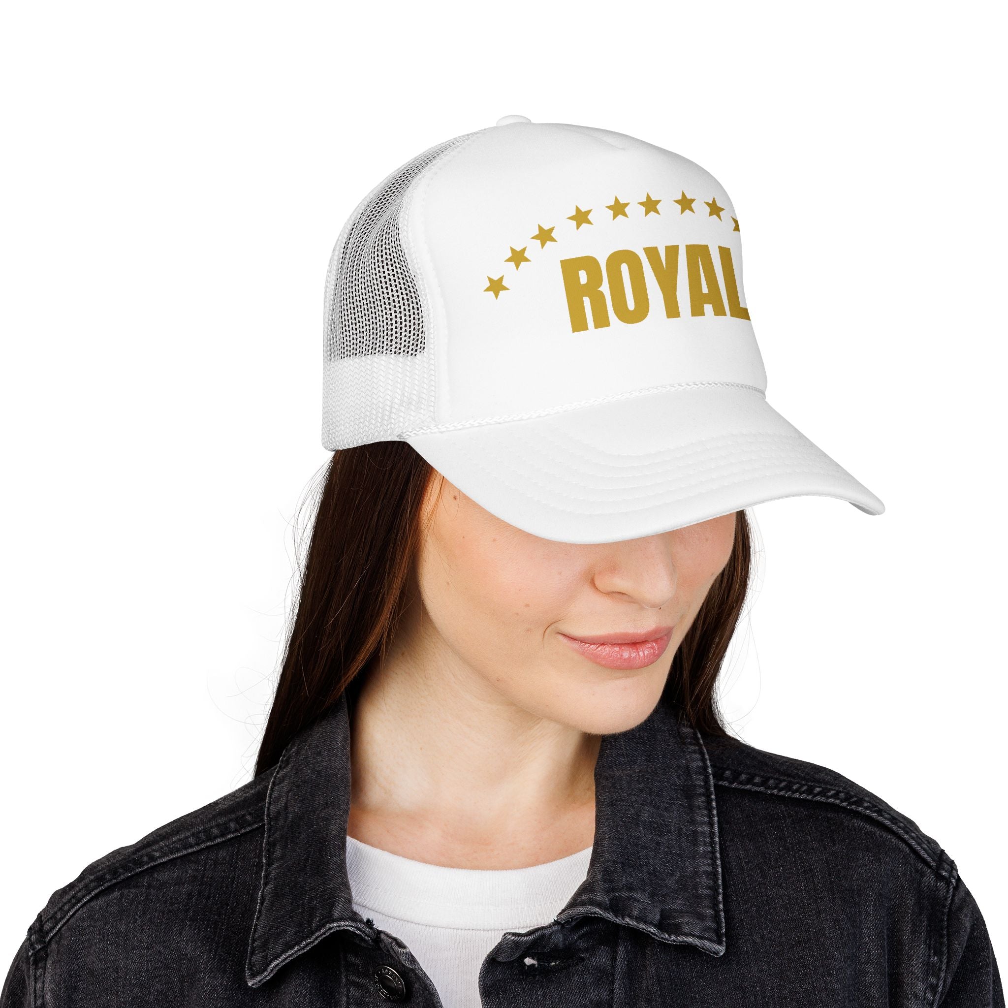 Trucker Hat — "ROYAL" Gold Stars Foam Mesh Cap