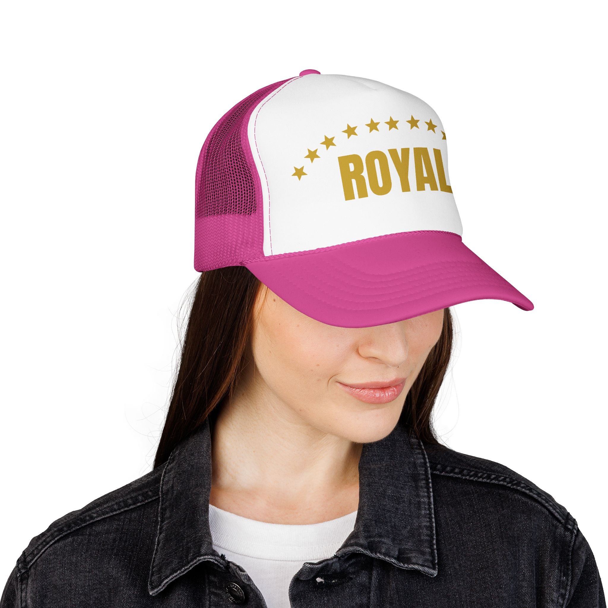 Trucker Hat — "ROYAL" Gold Stars Foam Mesh Cap
