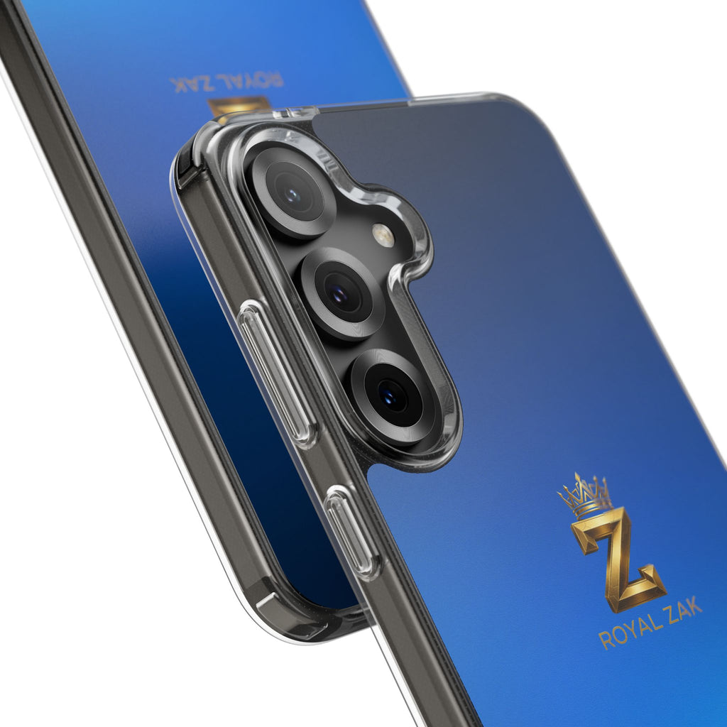 Clear Impact-Resistant Phone Case — Blue Gradient with Gold “Royal Zak” Crown Logo