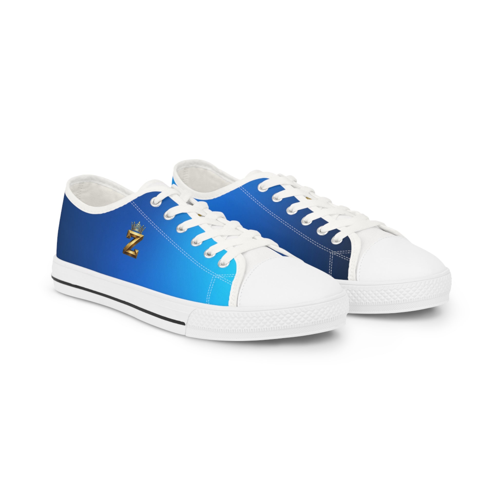 Blue Gradient Low Top Sneakers — Men's Casual Canvas Shoes with Gold 'Z' Accent