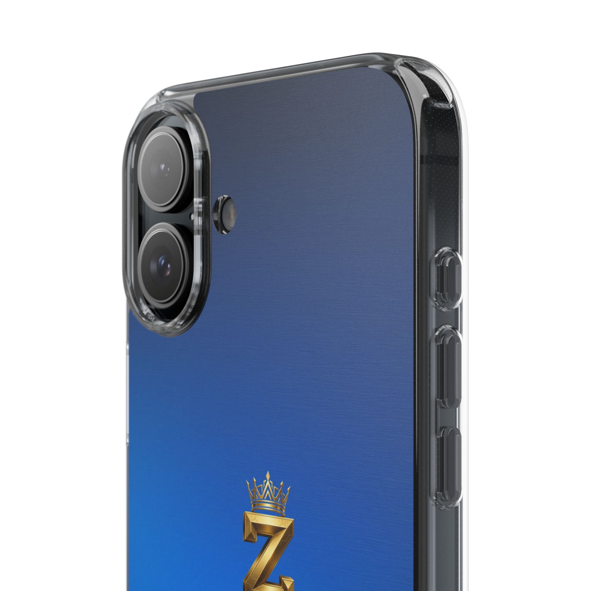 Clear Impact-Resistant Phone Case — Blue Gradient with Gold “Royal Zak” Crown Logo