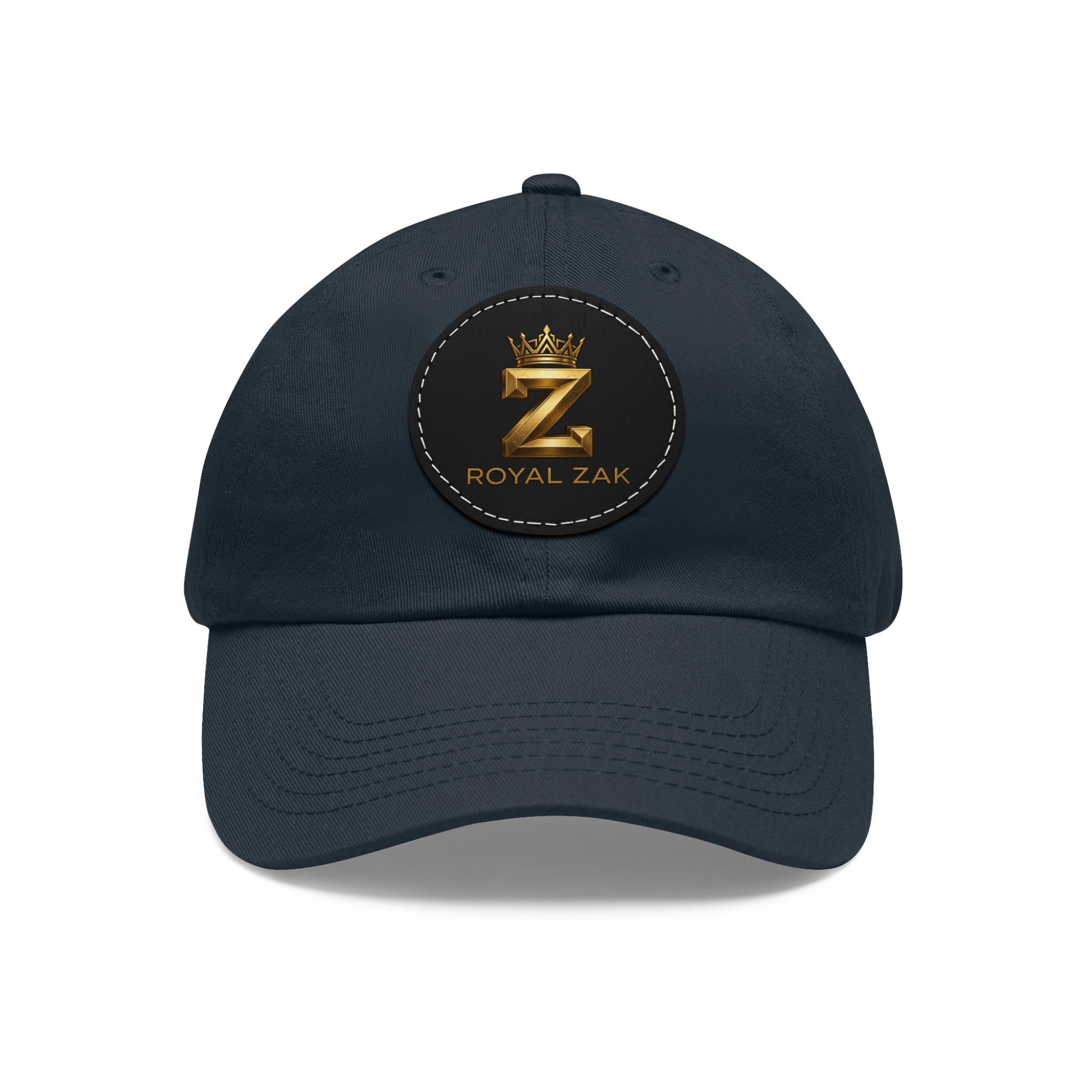 Round Leather Patch Dad Hat — Gold 'Royal Zak' Crown Emblem