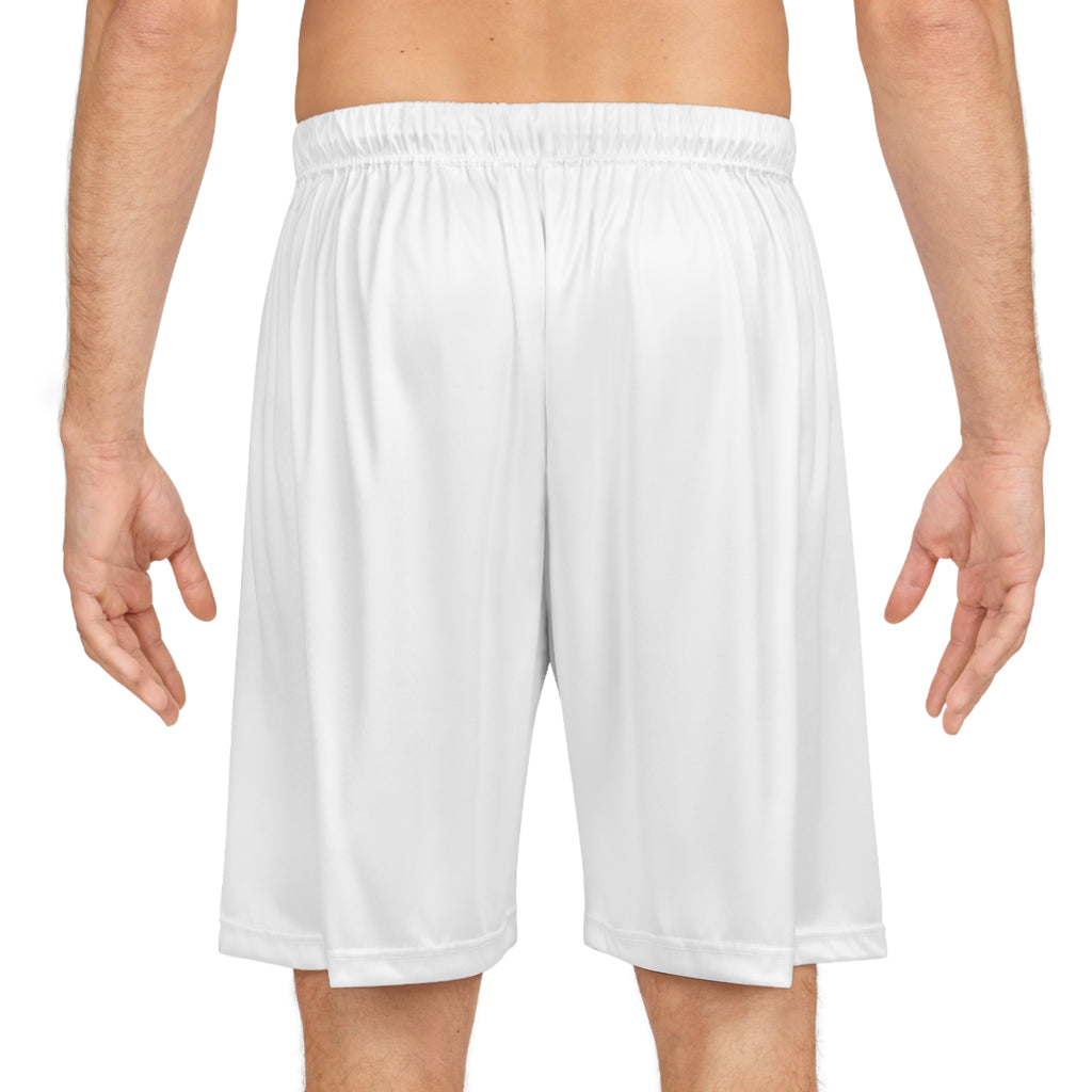 White Basketball Shorts with Gold 'Z' Logo — Athletic AOP Performance Shorts