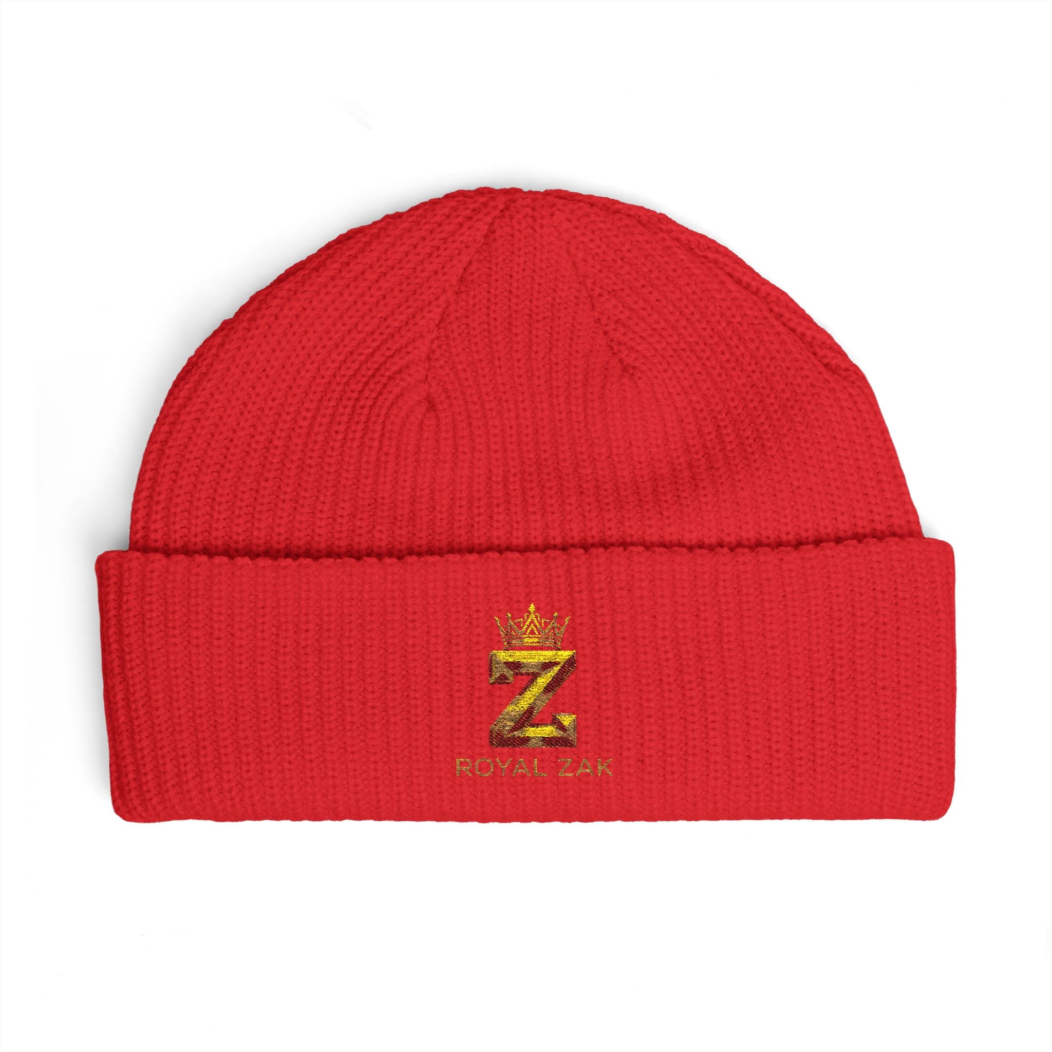 Cuff Beanie - 'Royal Zex' Embroidered Crown Knit Hat