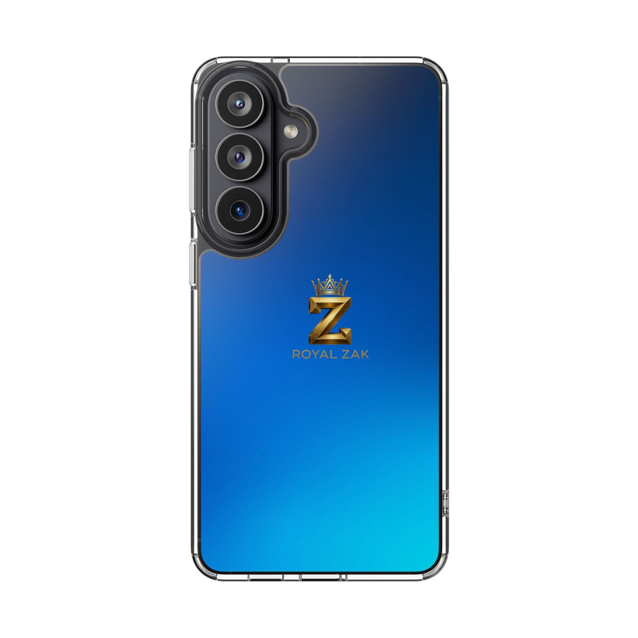 Clear Impact-Resistant Phone Case — Blue Gradient with Gold “Royal Zak” Crown Logo