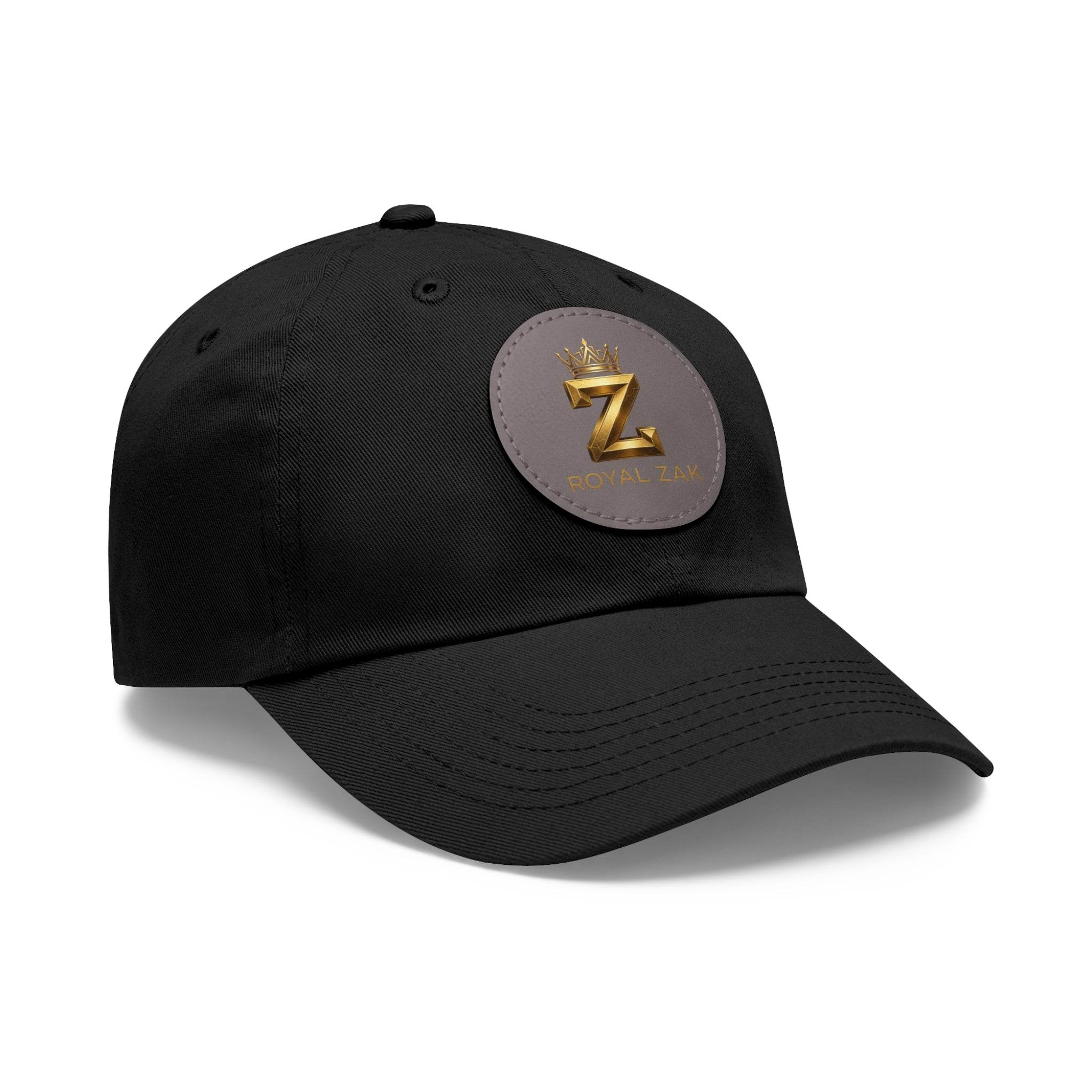 Round Leather Patch Dad Hat — Gold 'Royal Zak' Crown Emblem