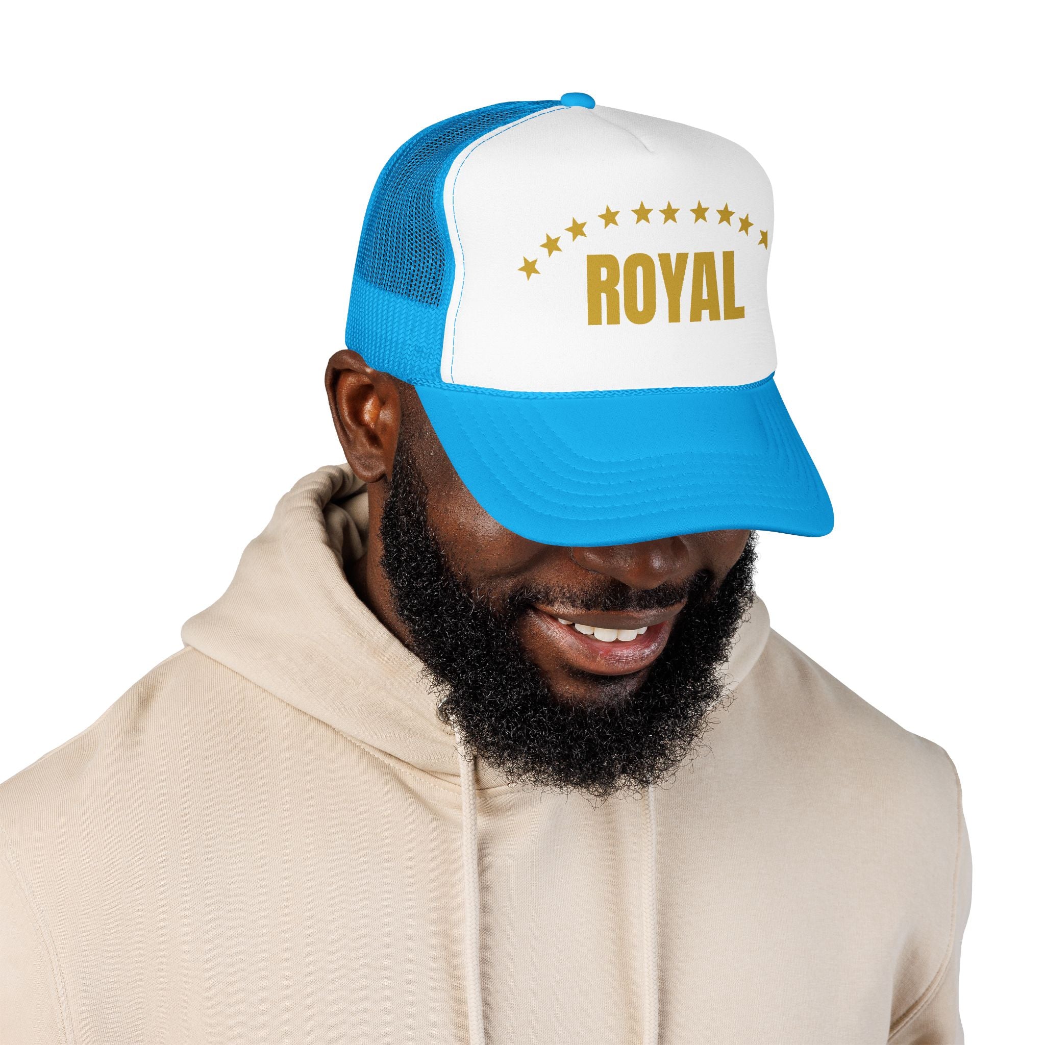 Trucker Hat — "ROYAL" Gold Stars Foam Mesh Cap
