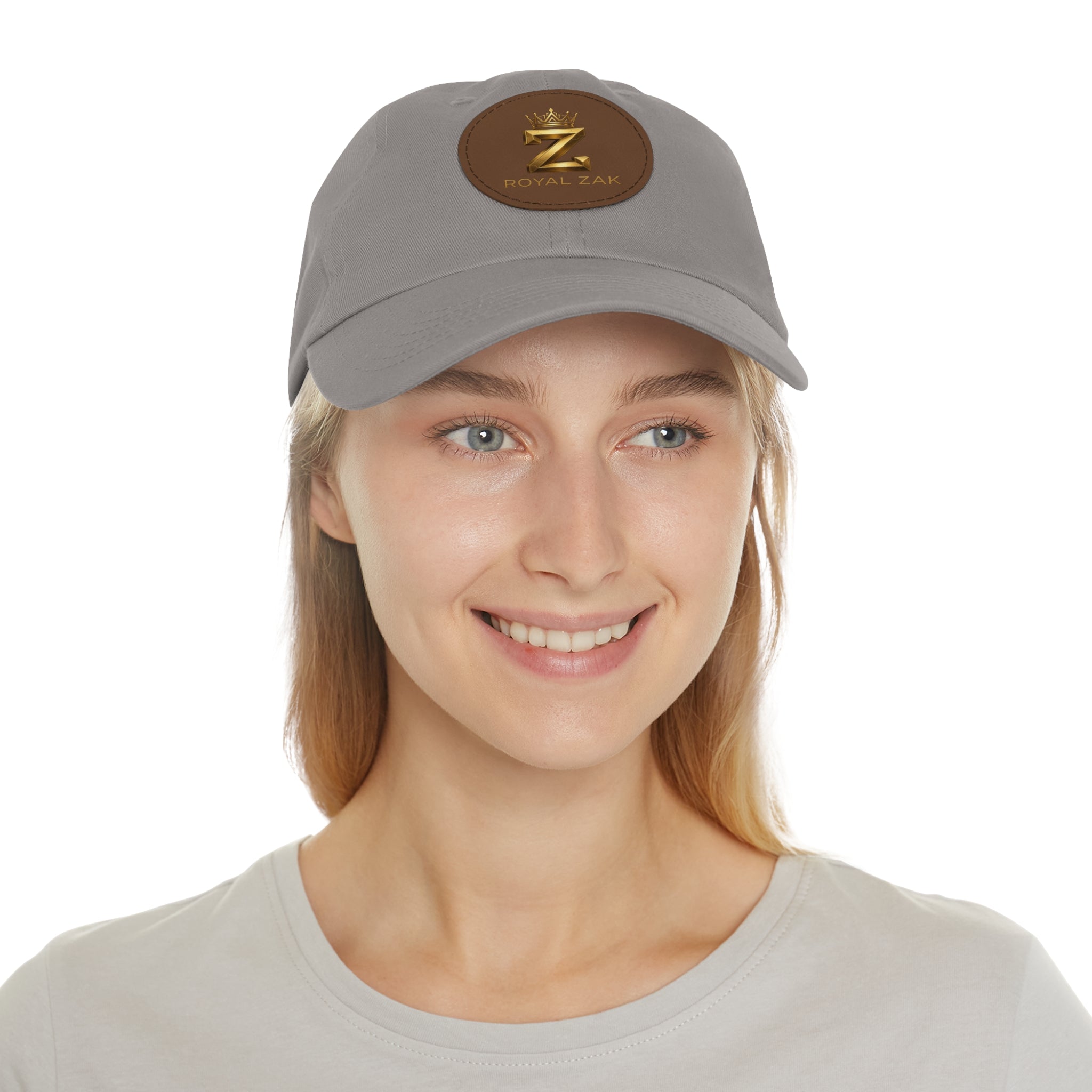 Round Leather Patch Dad Hat — Gold 'Royal Zak' Crown Emblem