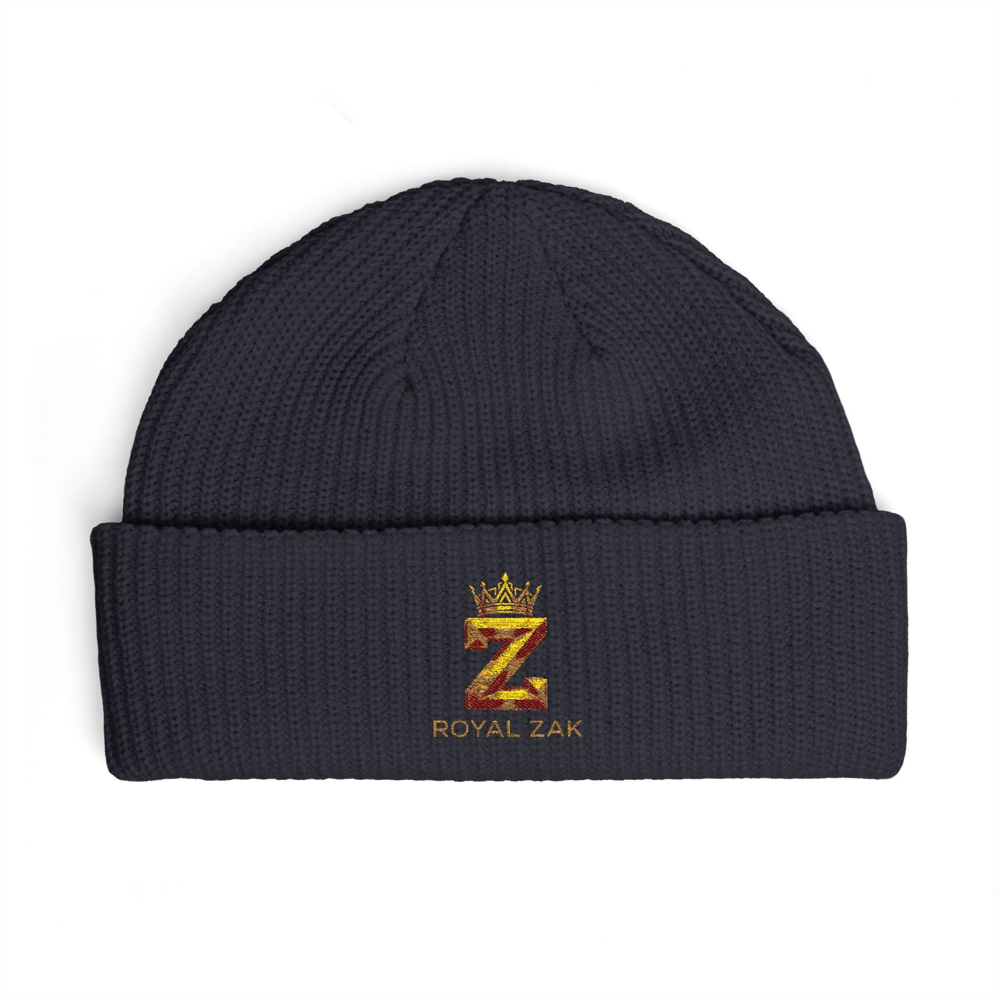 Cuff Beanie - 'Royal Zex' Embroidered Crown Knit Hat