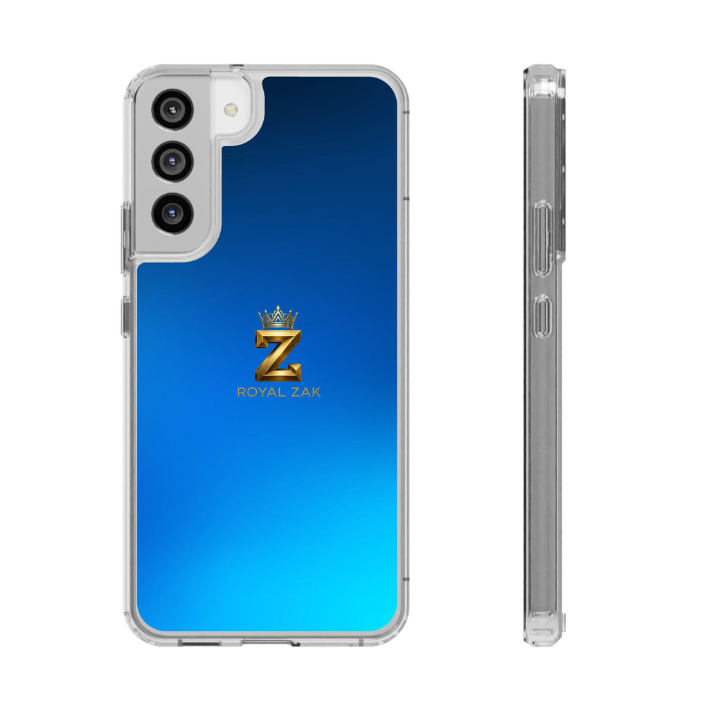Clear Impact-Resistant Phone Case — Blue Gradient with Gold “Royal Zak” Crown Logo