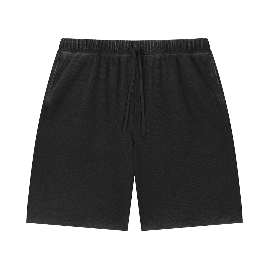 Unisex Vintage Wash Sunfade Waffle Raw Hem Shorts