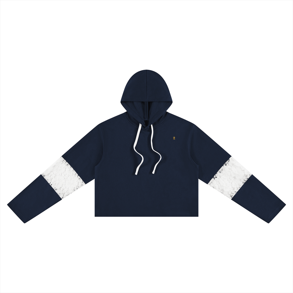Women’s Cropped Lace-Panel Hoodie