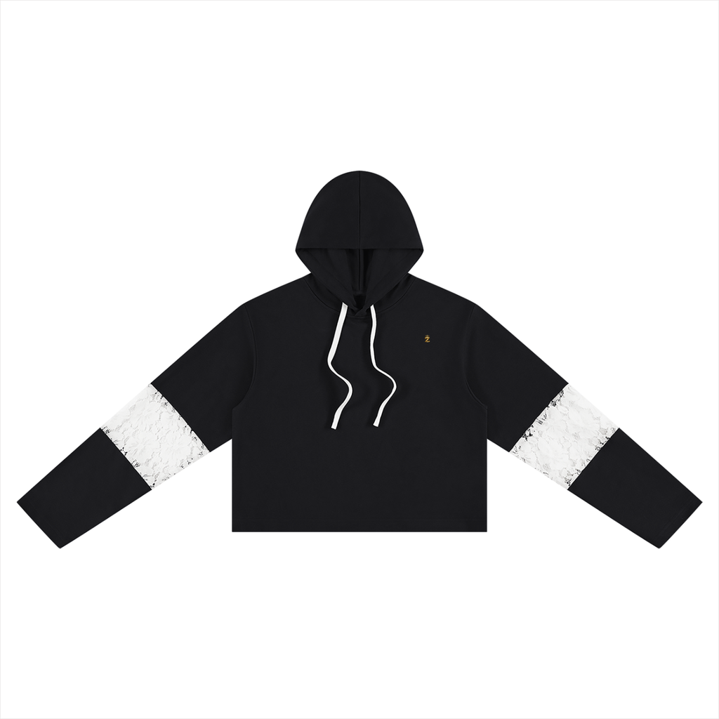 Women’s Cropped Lace-Panel Hoodie