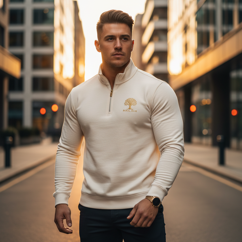 Quarter-Zip Pullover Royal Elm Gold Logo - Premium Streetwear Lifestyle