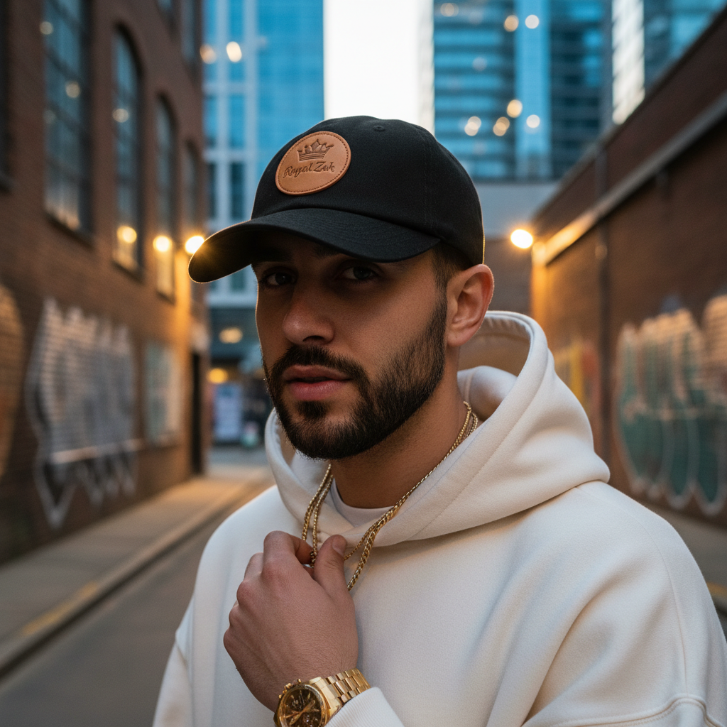 Round Leather Patch Dad Hat Gold Royal Zak Crown Emblem - Premium Streetwear Lifestyle