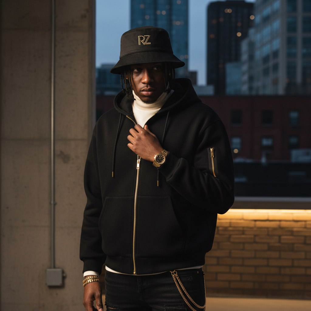 RZ Embroidered Bucket Hat - Premium Gold Streetwear Lifestyle