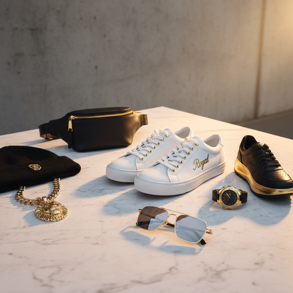 Royal Script Low-Top Sneakers - Premium Gold Streetwear Lifestyle